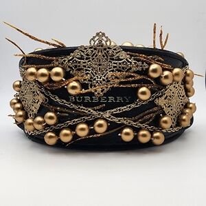 Burberry Upcycled Handmade-Black and Gold Embellished Glasses Case